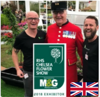 Image of RHS Chelsea Flower Show with the flag of the United Kingdom